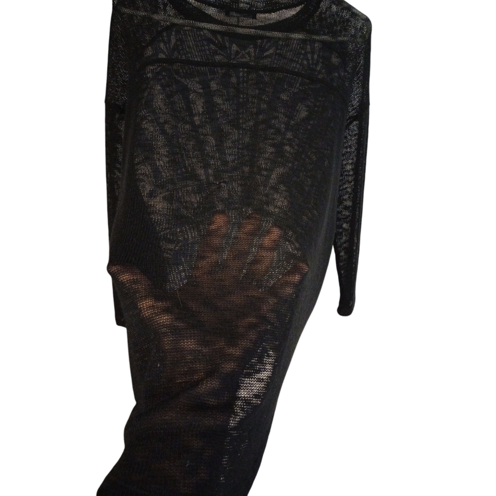 Nally & Millie Artsy Dark Romantic Mixed Fabric Partial Sheer Sweater Blouse XL - Picture 7 of 10
